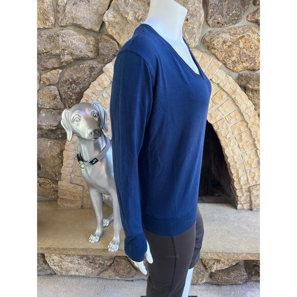 Athleta Sunrise V-Neck Modal Blue Sweater Thumbholes Size Small - Picture 3 of 6
